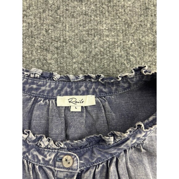Rails Shirt Womens Large Blue Camille Sapphire Acid Wash Ruffle Button - Picture 2 of 6